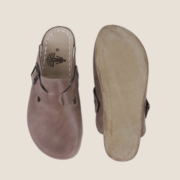 Grounding & Earthing Barefoot, Zero-Drop Crazy Leather Clogs for Women - Bison Brown