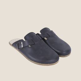 Grounding & Earthing Barefoot, Zero-Drop Crazy Leather Clogs for Women - Asphalt Black 15