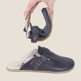 Grounding & Earthing Barefoot, Zero-Drop Crazy Leather Clogs for Women - Asphalt Black 15