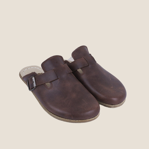 Grounding & Earthing Barefoot, Zero-Drop Crazy Leather Clogs for Women - Dark Brown