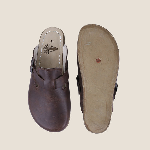 Grounding & Earthing Barefoot, Zero-Drop Crazy Leather Clogs for Women - Dark Brown