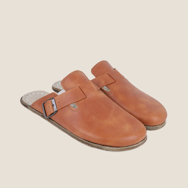 Grounding & Earthing Barefoot, Zero-Drop Crazy Leather Clogs for Women - Honey Camel