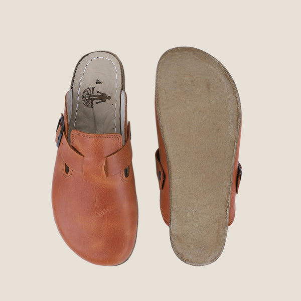 Grounding & Earthing Barefoot, Zero-Drop Crazy Leather Clogs for Women - Honey Camel