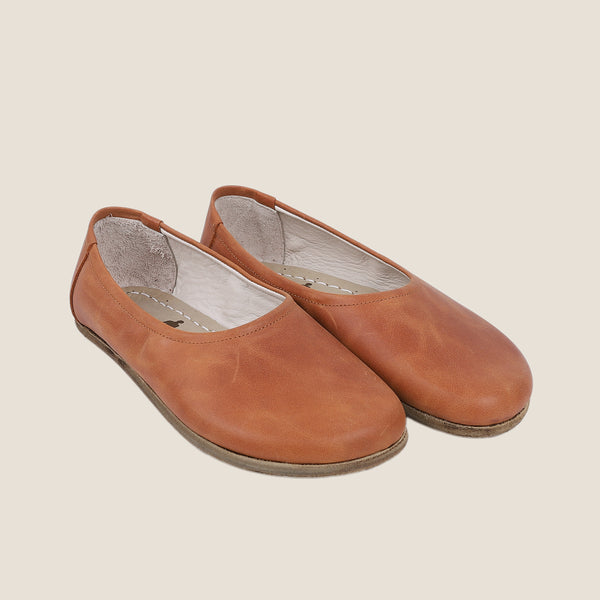 Grounding & Earthing Barefoot, Zero-Drop Loafer Crazy Leather Ballet Flats for Women - Honey Camel