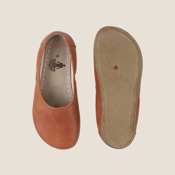 Grounding & Earthing Barefoot, Zero-Drop Loafer Crazy Leather Ballet Flats for Women - Honey Camel