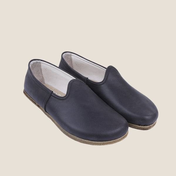 Grounding & Earthing Barefoot, Zero-Drop Loafer Crazy Leather Shoes for Women - Black