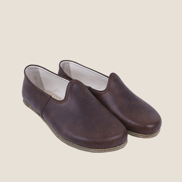 Grounding & Earthing Barefoot, Zero-Drop Loafer Crazy Leather Shoes for Women - Dark Brown