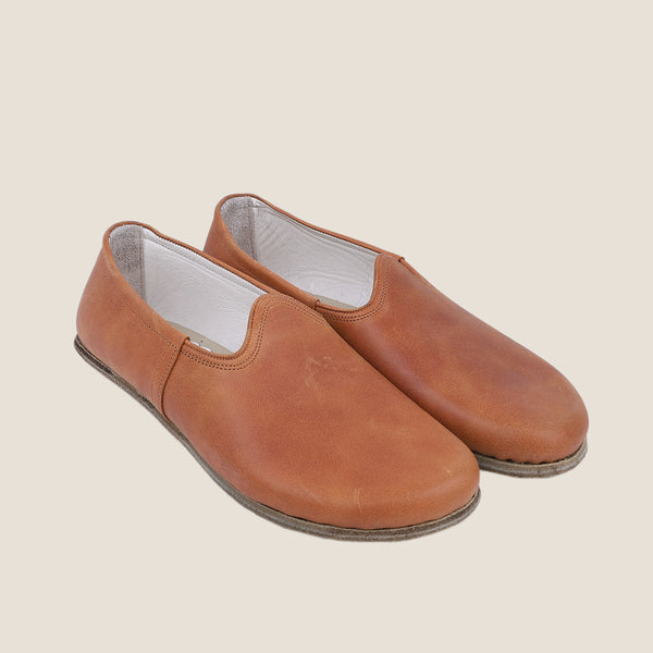 Grounding & Earthing Barefoot, Zero-Drop Loafer Crazy Leather Shoes for Women - Honey Camel