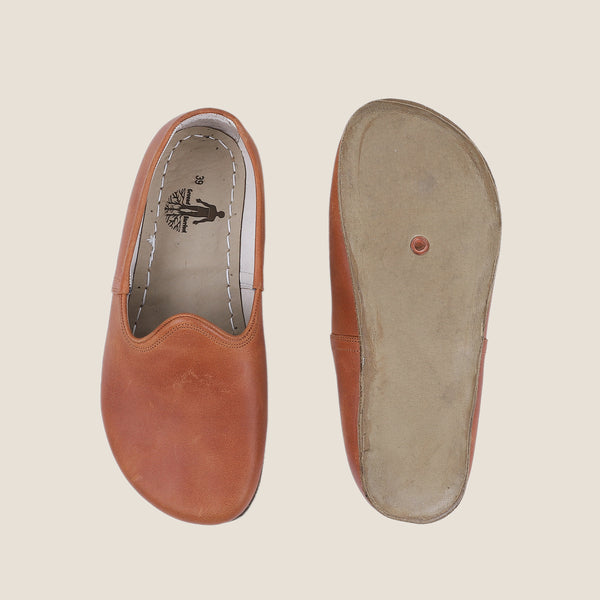 Grounding & Earthing Barefoot, Zero-Drop Loafer Crazy Leather Shoes for Women - Honey Camel