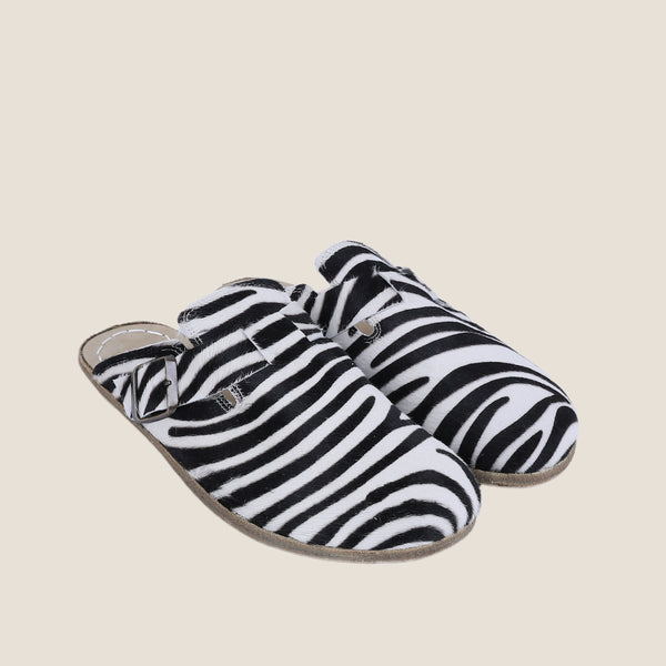 Grounding & Earthing Barefoot, Zero-Drop Hairy Leather Clogs for Women - Zebra
