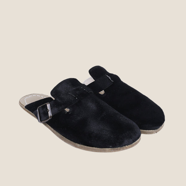 Grounding & Earthing Barefoot, Zero-Drop Hairy Leather Clogs for Women - Black