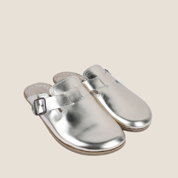 Grounding & Earthing Barefoot, Zero-Drop Bright Leather Clogs for Women - Metallic Gold