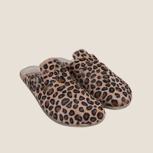 Grounding & Earthing Barefoot, Zero-Drop Hairy Leather Clogs for Women - Leopard