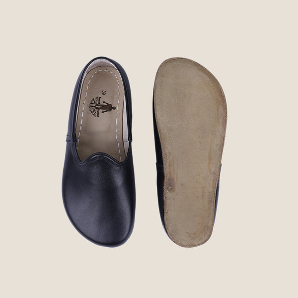 Grounding & Earthing Barefoot, Zero-Drop Loafer Smooth Leather Shoes for Women - Black