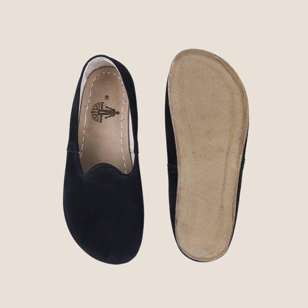 Grounding & Earthing Barefoot, Zero-Drop Loafer Nubuck Shoes for Women - Black